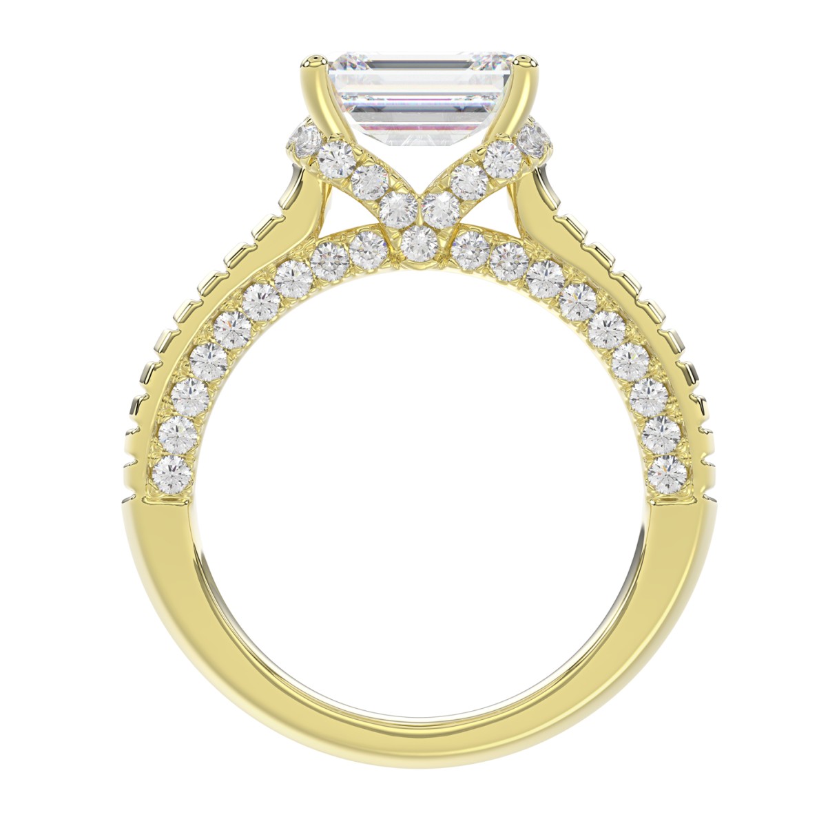 LADIES RING 3CT ROUND/EMERALD/BAGUETTE DIAMOND 14K YELLOW GOLD (CENTER STONE EMERALD DIAMOND 2.00CT)