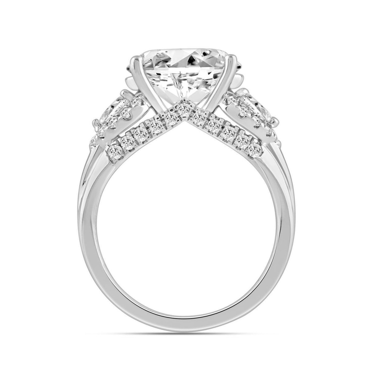 LADIES RING 3.75CT ROUND/PEAR/OVAL DIAMOND 14K WHITE GOLD (CENTER STONE OVAL DIAMOND 3.00CT)