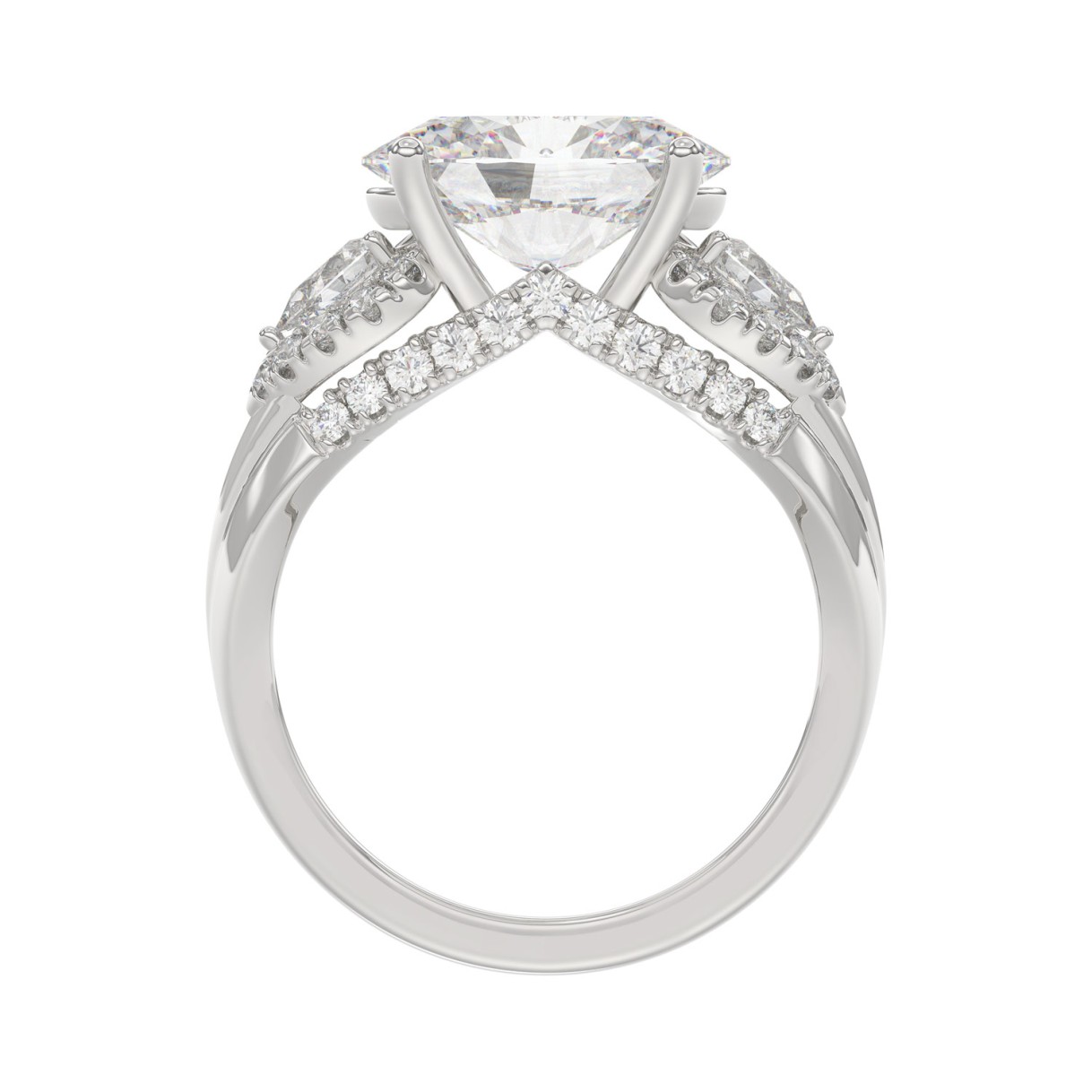 LADIES RING 3 3/4CT ROUND/PEAR/OVAL DIAMOND 14K WHITE GOLD (CENTER STONE OVAL DIAMOND 3.00CT)