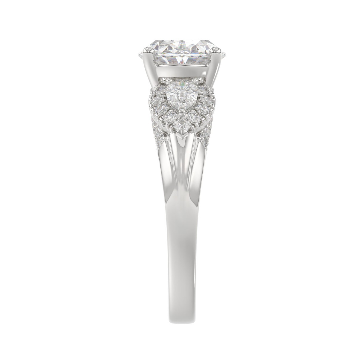 LADIES RING 3 3/4CT ROUND/PEAR/OVAL DIAMOND 14K WHITE GOLD (CENTER STONE OVAL DIAMOND 3.00CT)