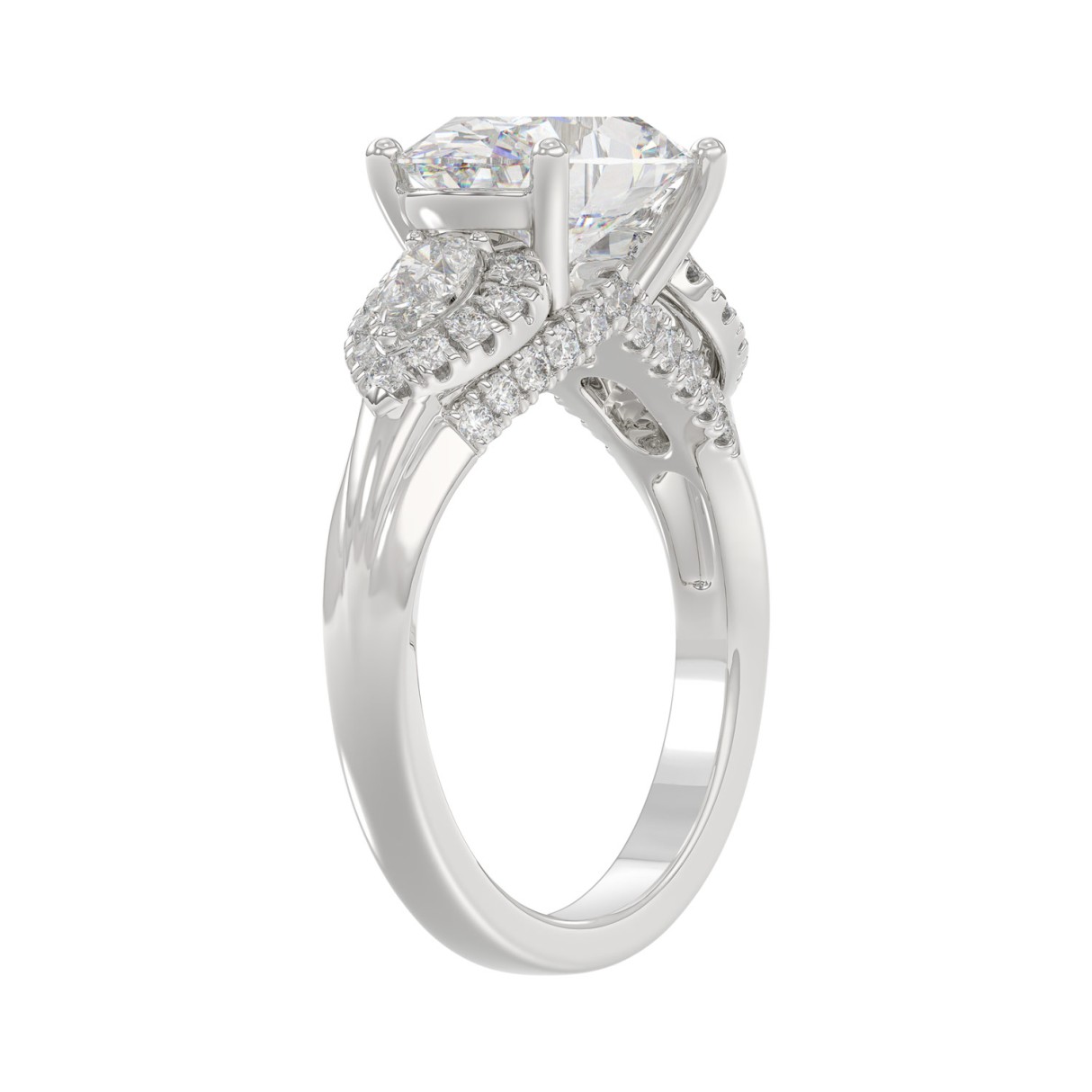 LADIES RING 3.75CT ROUND/PEAR/OVAL DIAMOND 14K WHITE GOLD (CENTER STONE OVAL DIAMOND 3.00CT)