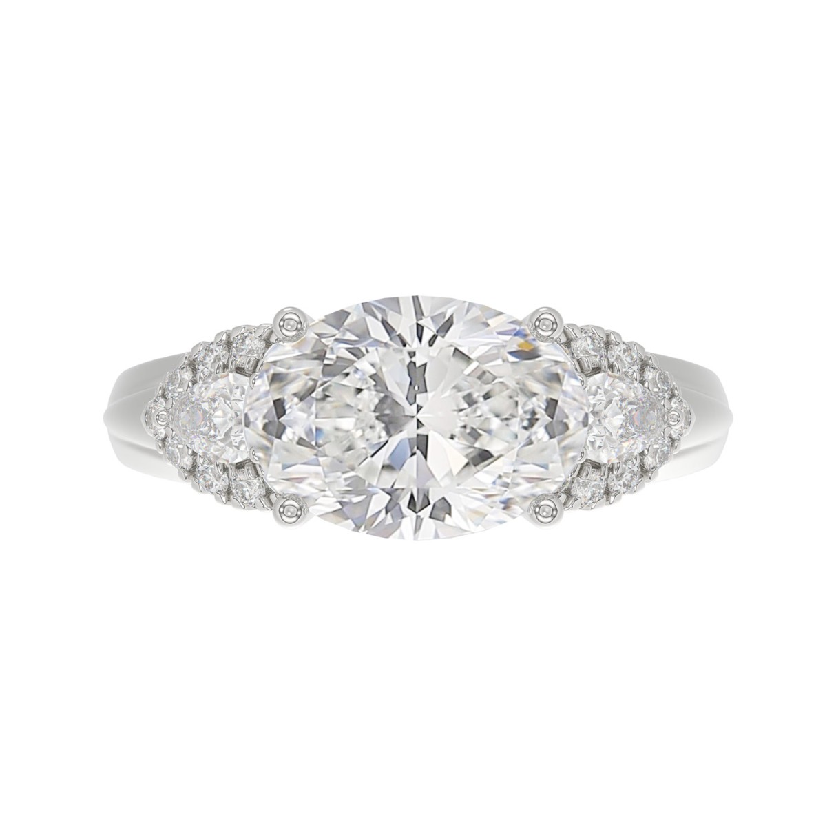 LADIES RING 3.75CT ROUND/PEAR/OVAL DIAMOND 14K WHITE GOLD (CENTER STONE OVAL DIAMOND 3.00CT)
