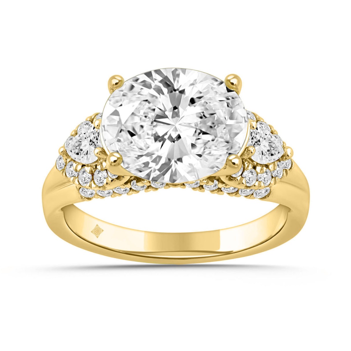 LADIES RING 3.75CT ROUND/PEAR/OVAL DIAMOND 14K YELLOW GOLD (CENTER STONE OVAL DIAMOND 3.00CT)