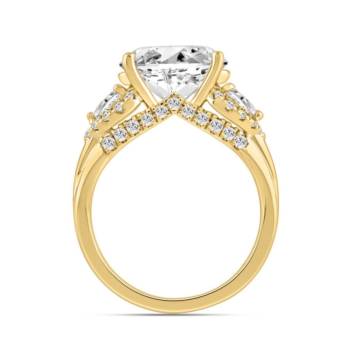 LADIES RING 3 3/4CT ROUND/PEAR/OVAL DIAMOND 14K YELLOW GOLD (CENTER STONE OVAL DIAMOND 3.00CT)