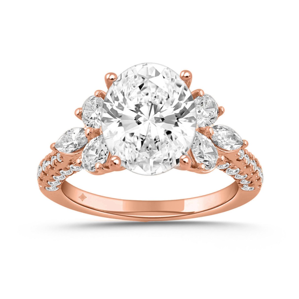 14K ROSE GOLD 4 1/3CT ROUND/PEAR/MARQUISE/OVAL DIAMOND LADIES RING (CENTER STONE OVAL DIAMOND 3CT)