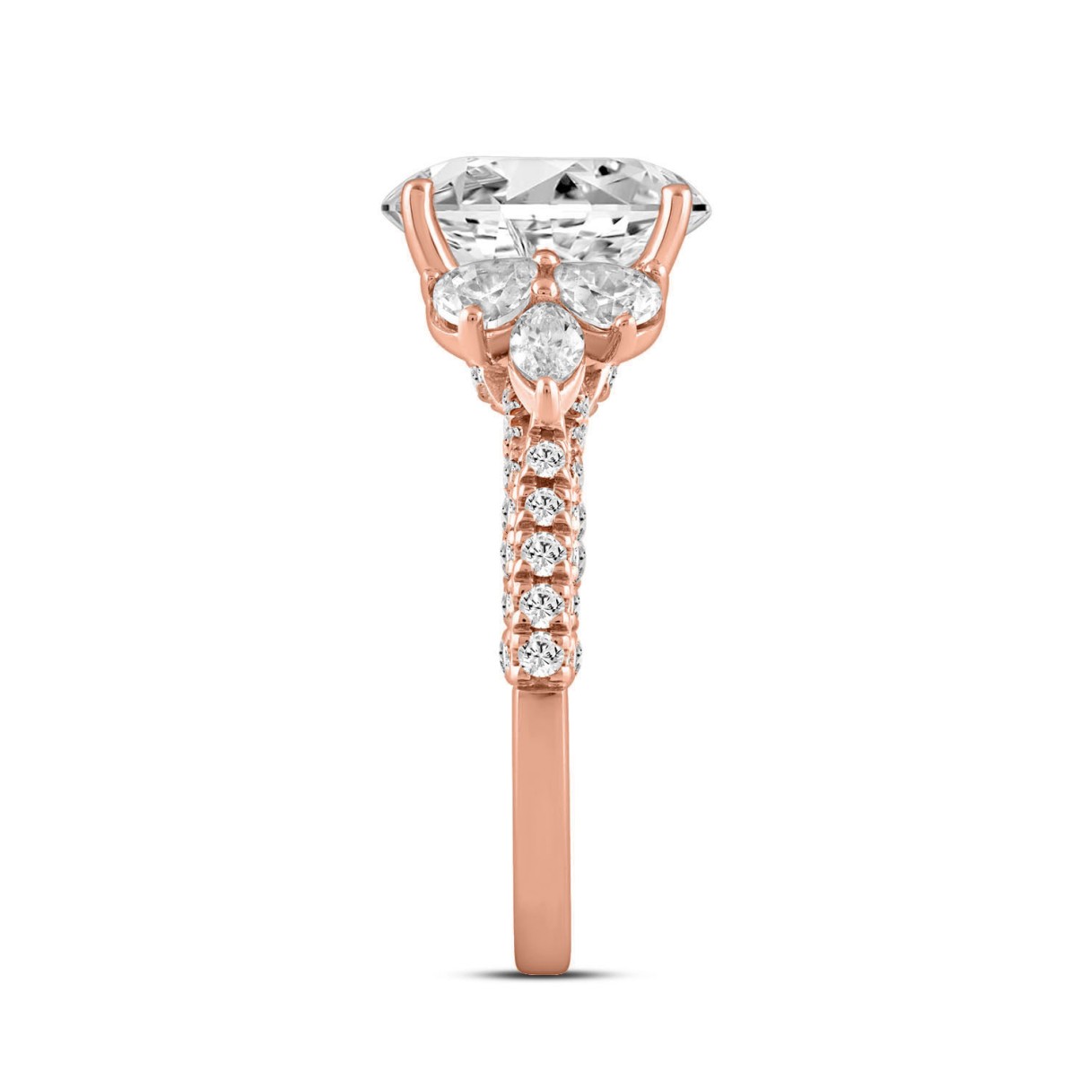 14K ROSE GOLD 4 1/3CT ROUND/PEAR/MARQUISE/OVAL DIAMOND LADIES RING (CENTER STONE OVAL DIAMOND 3CT)
