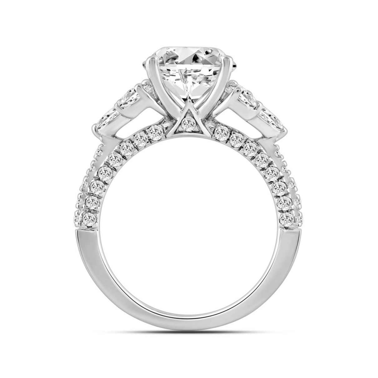 LADIES RING 4.32CT ROUND/PEAR/OVAL/MARQUISE DIAMOND 14K WHITE GOLD (CENTER STONE OVAL DIAMOND 3.00CT)