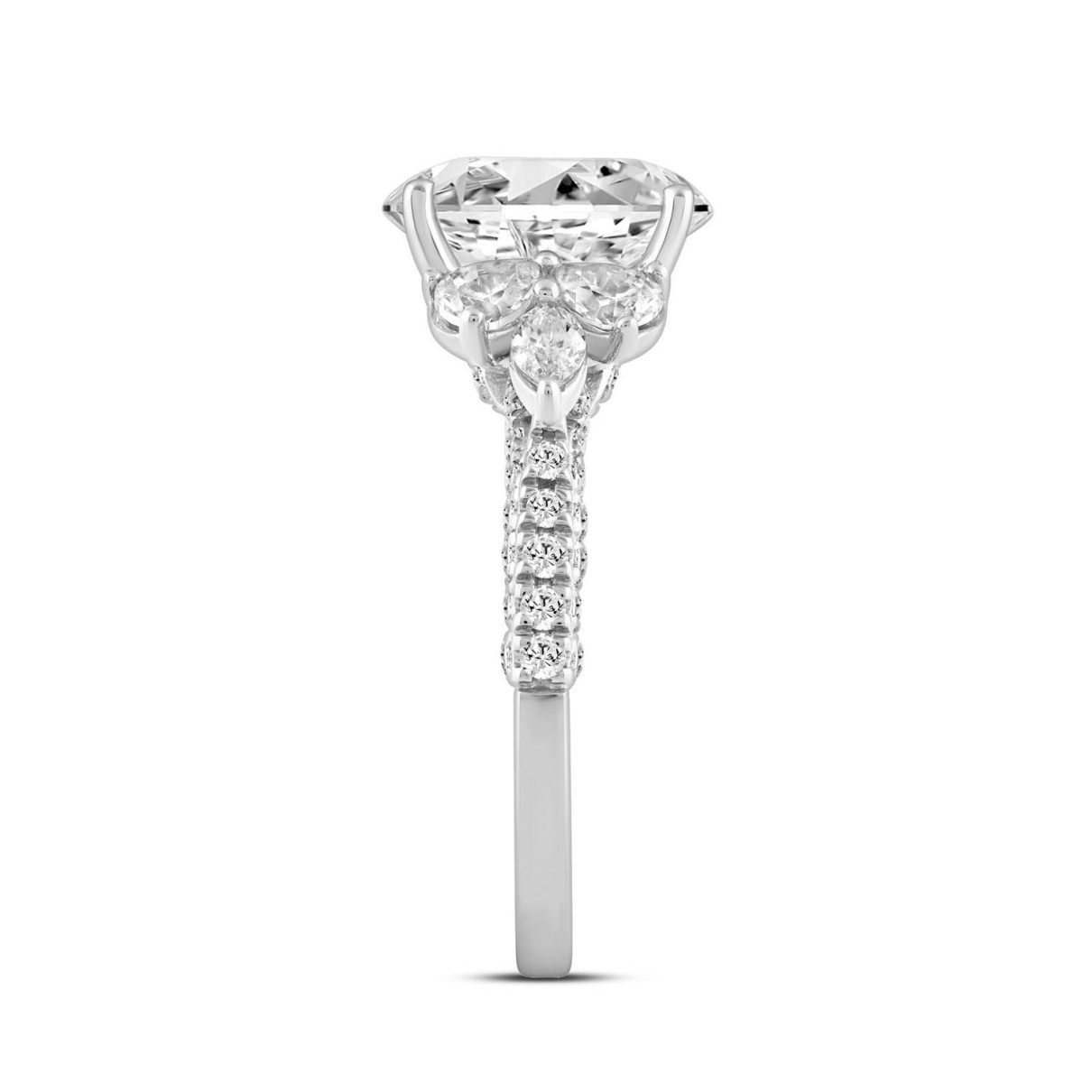 LADIES RING 4.32CT ROUND/PEAR/OVAL/MARQUISE DIAMOND 14K WHITE GOLD (CENTER STONE OVAL DIAMOND 3.00CT)