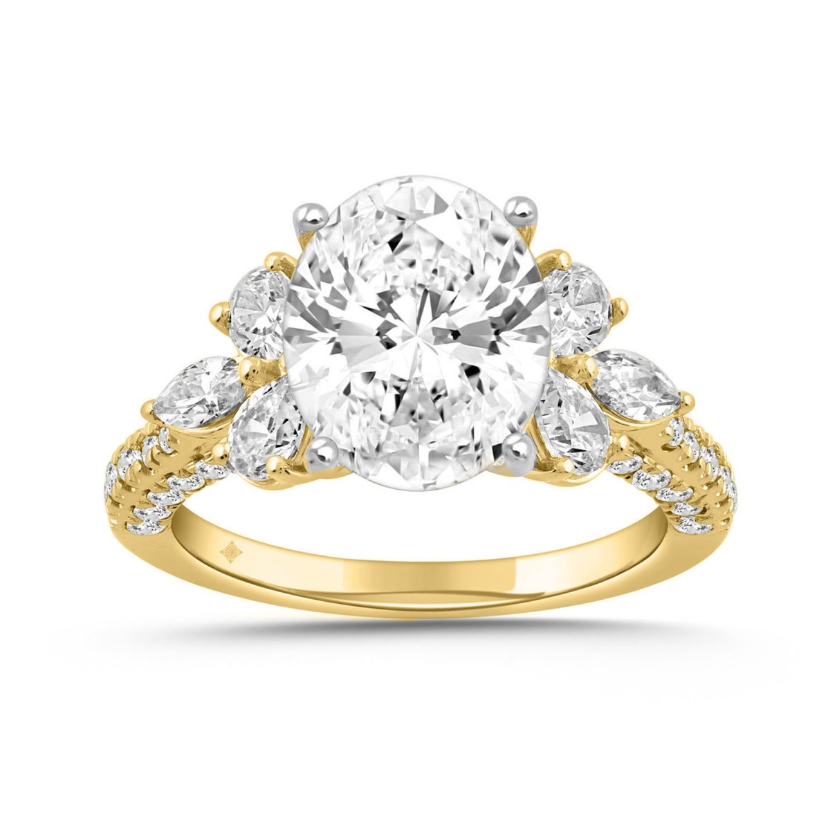 LADIES RING 4.32CT ROUND/PEAR/OVAL/MARQUISE DIAMOND 14K YELLOW GOLD (CENTER STONE OVAL DIAMOND 3.00CT)