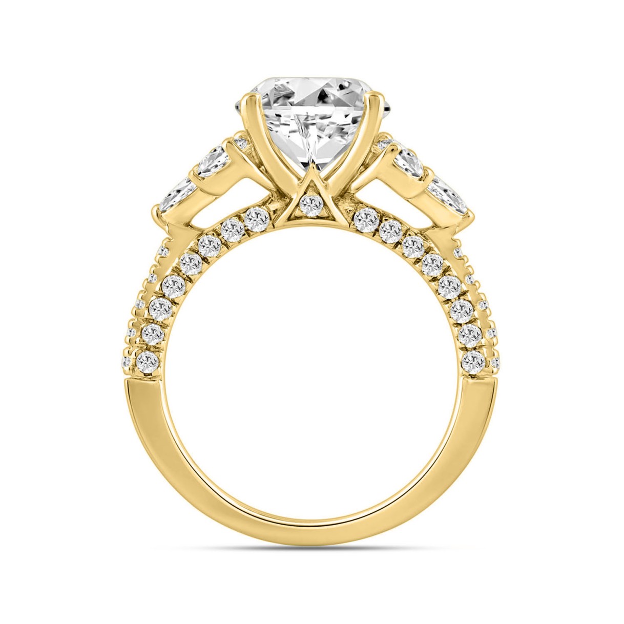 LADIES RING 4 1/3CT ROUND/PEAR/OVAL/MARQUISE DIAMOND 14K YELLOW GOLD (CENTER STONE OVAL DIAMOND 3.00CT)