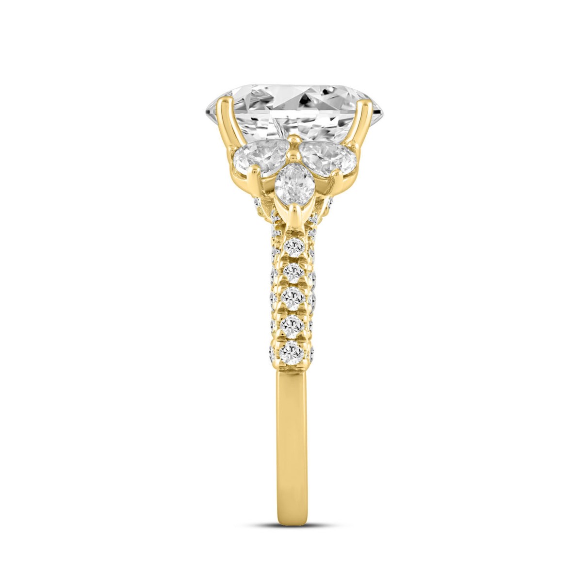 LADIES RING 4.32CT ROUND/PEAR/OVAL/MARQUISE DIAMOND 14K YELLOW GOLD (CENTER STONE OVAL DIAMOND 3.00CT)