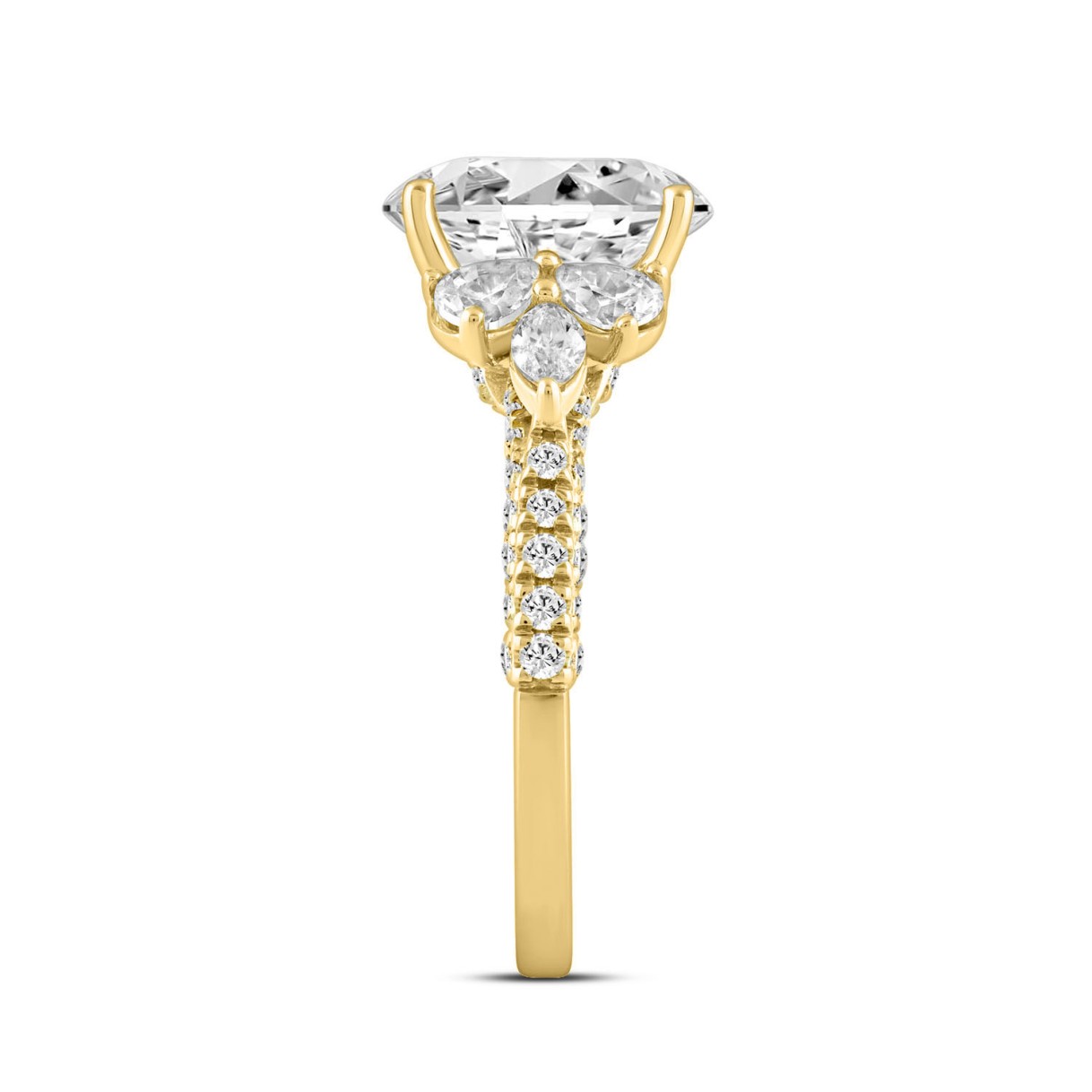 LADIES RING 4 1/3CT ROUND/PEAR/OVAL/MARQUISE DIAMOND 14K YELLOW GOLD (CENTER STONE OVAL DIAMOND 3.00CT)
