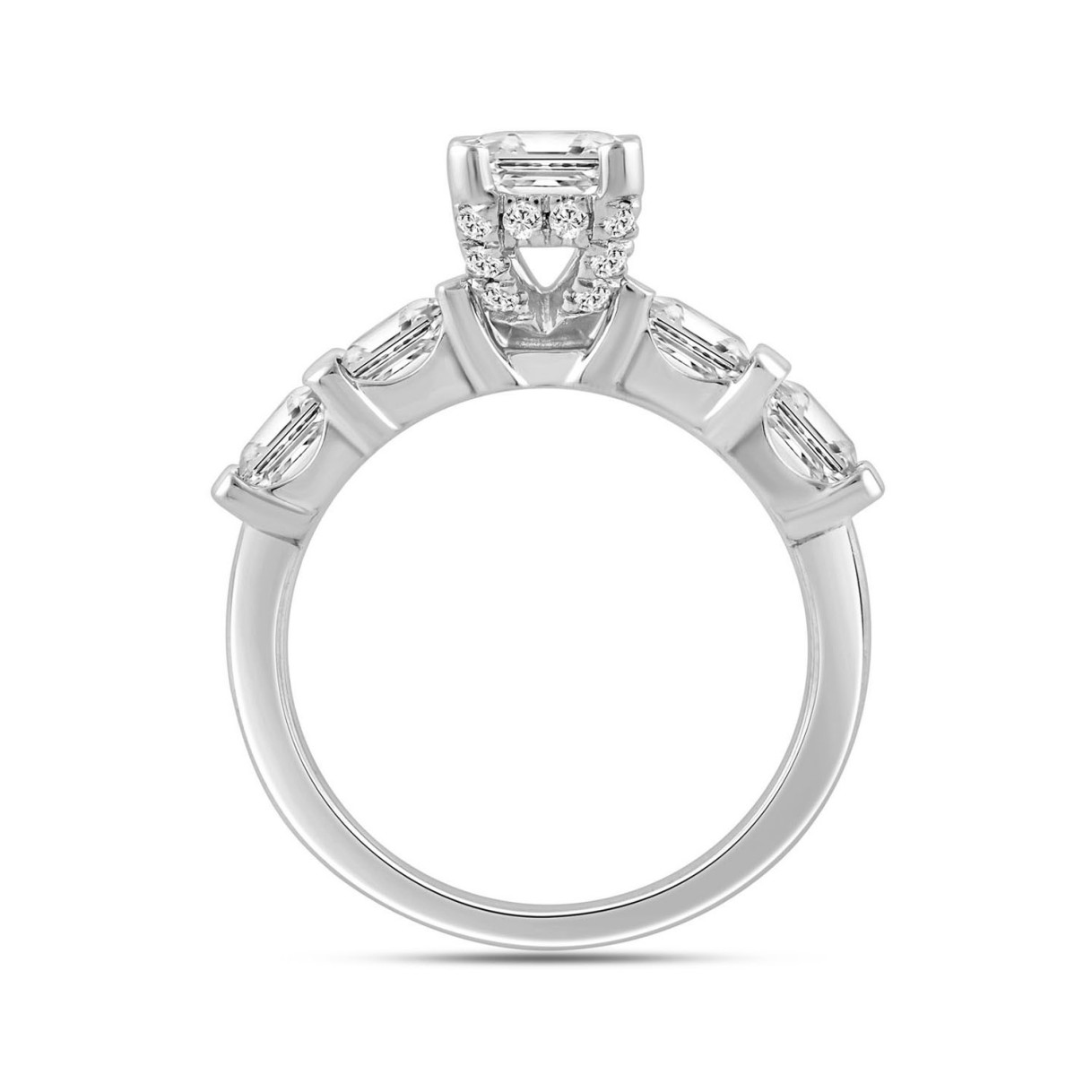 LADIES RING 3 1/4CT ROUND/EMERALD DIAMOND 14K WHITE GOLD (CENTER STONE EMERALD DIAMOND 2.00CT)