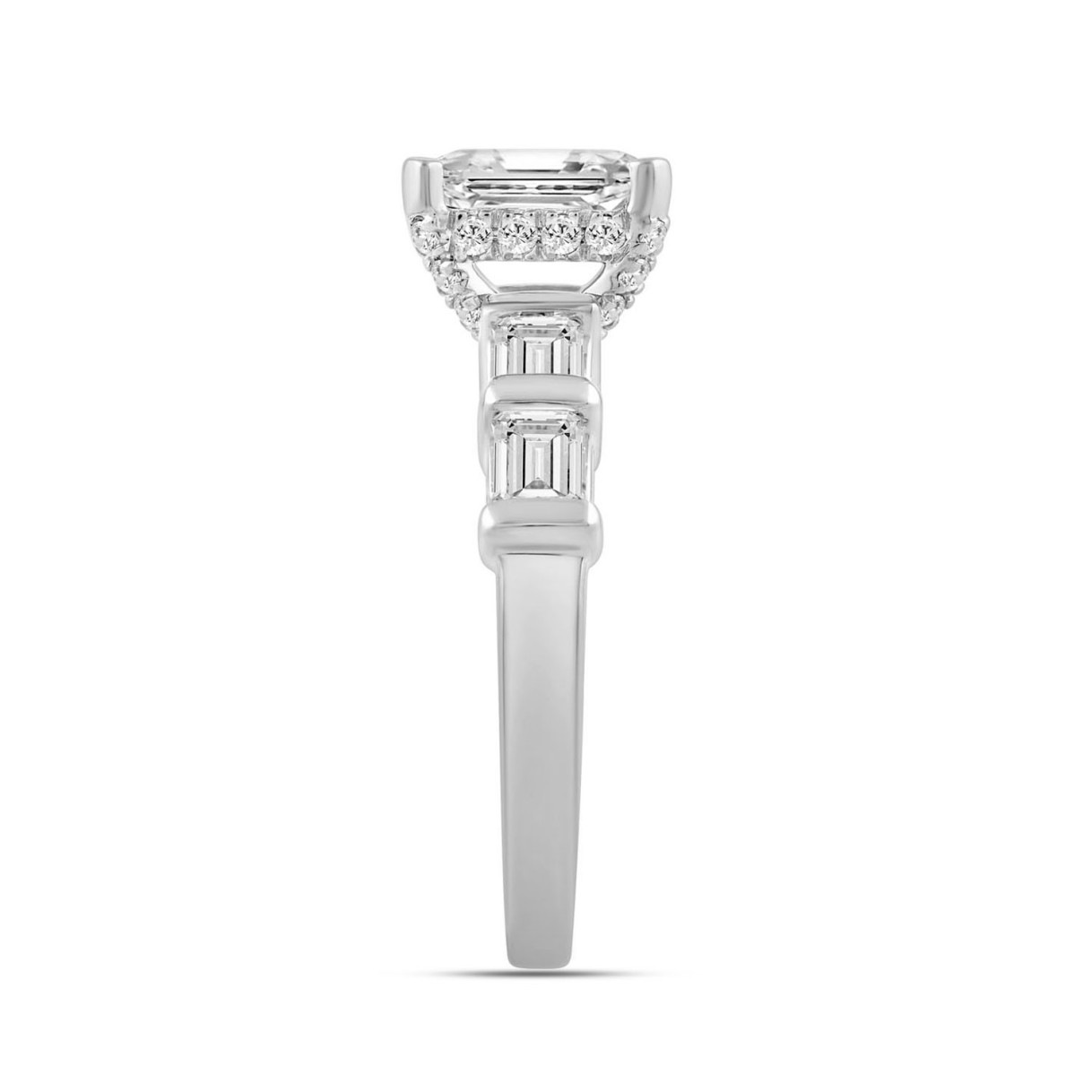 LADIES RING 3 1/4CT ROUND/EMERALD DIAMOND 14K WHITE GOLD (CENTER STONE EMERALD DIAMOND 2.00CT)