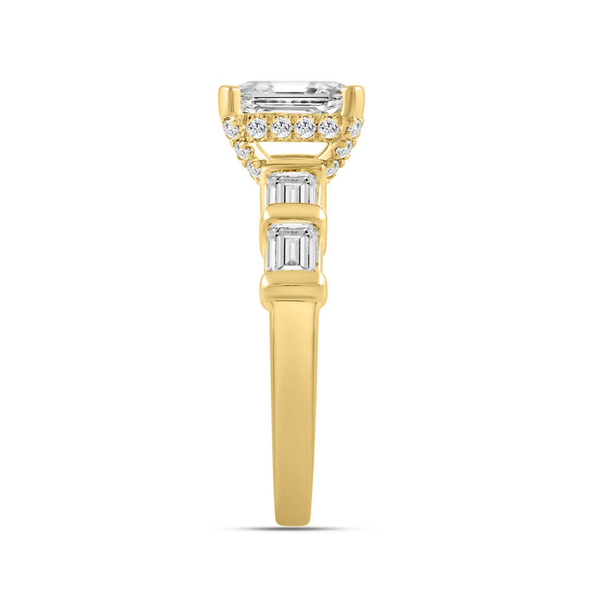 LADIES RING 3 1/4CT ROUND/EMERALD DIAMOND 14K YELLOW GOLD (CENTER STONE EMERALD DIAMOND 2.00CT)