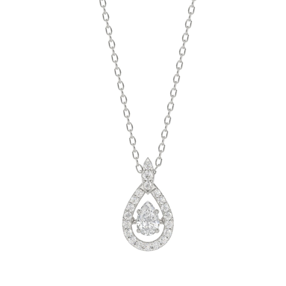 LADIES DANCING DIAMOND PENDANT WITH CHAIN 3/4CT ROUND DIAMOND 14K WHITE GOLD (CENTER STONE PEAR DIAMOND 3.00CT)