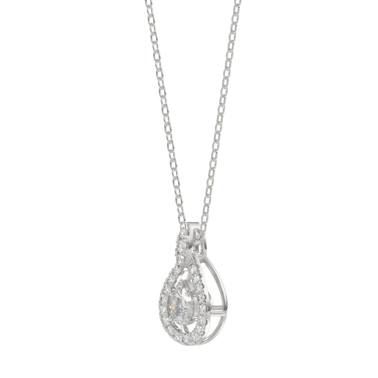 LADIES DANCING DIAMOND PENDANT WITH CHAIN 3/4CT ROUND DIAMOND 14K WHITE GOLD (CENTER STONE PEAR DIAMOND 3.00CT)