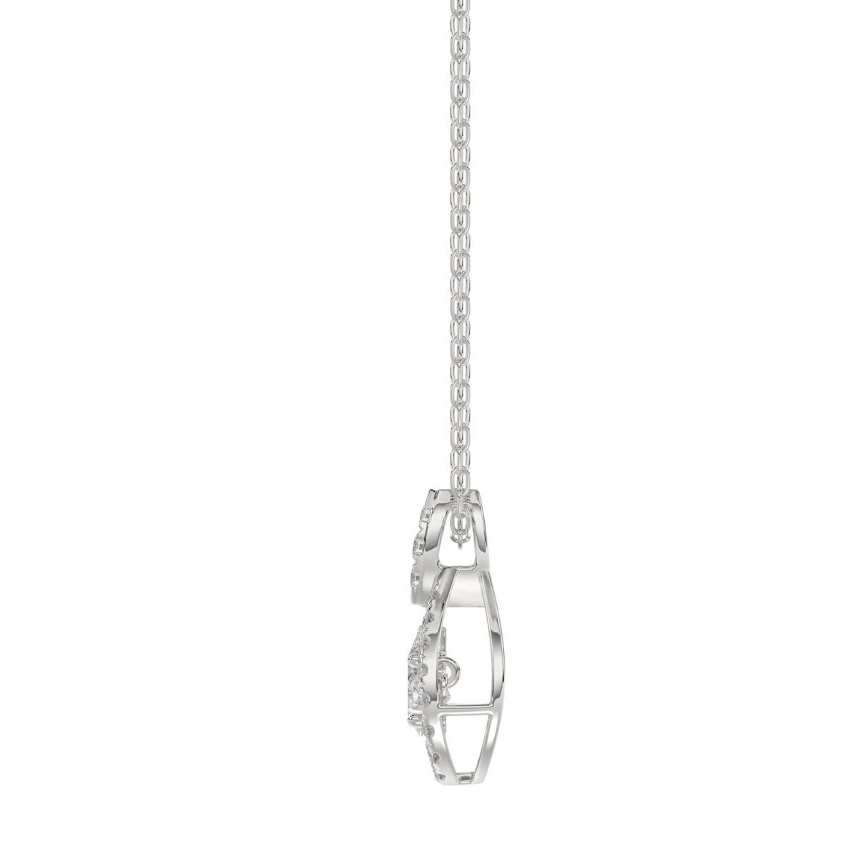 LADIES DANCING DIAMOND PENDANT WITH CHAIN 3/4CT ROUND DIAMOND 14K WHITE GOLD (CENTER STONE PEAR DIAMOND 3.00CT)