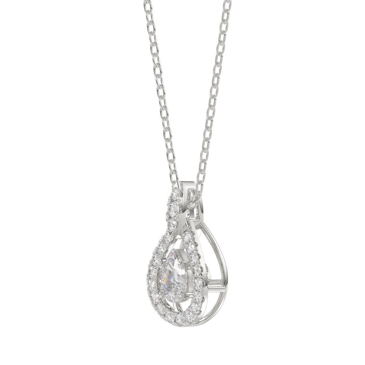 LADIES DANCING DIAMOND PENDANT WITH CHAIN 3/4CT ROUND DIAMOND 14K WHITE GOLD (CENTER STONE PEAR DIAMOND 1/2CT)