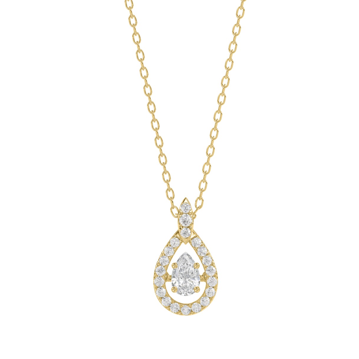10K Yellow Gold Pear Diamond Halo Teardrop Pendant 3/4Ct Round & Pear Diamond Pendant With Chain 1/2Ct Pear Center Stone (Color F-G -Clarity Vs1/Vs2)