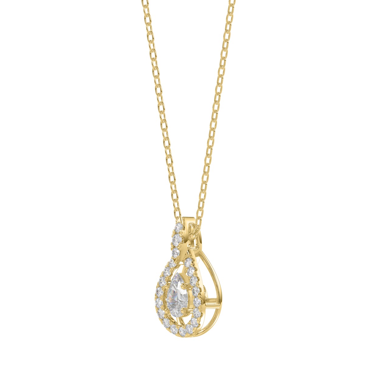 10K Yellow Gold Pear Diamond Halo Teardrop Pendant 3/4Ct Round & Pear Diamond Pendant With Chain 1/2Ct Pear Center Stone (Color F-G -Clarity Vs1/Vs2)