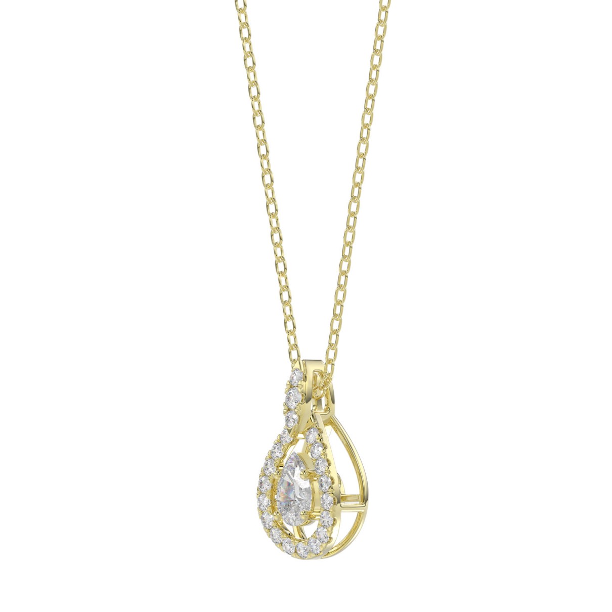 LADIES DANCING DIAMOND PENDANT WITH CHAIN 3/4CT ROUND DIAMOND 14K YELLOW GOLD (CENTER STONE PEAR DIAMOND 1/2CT)