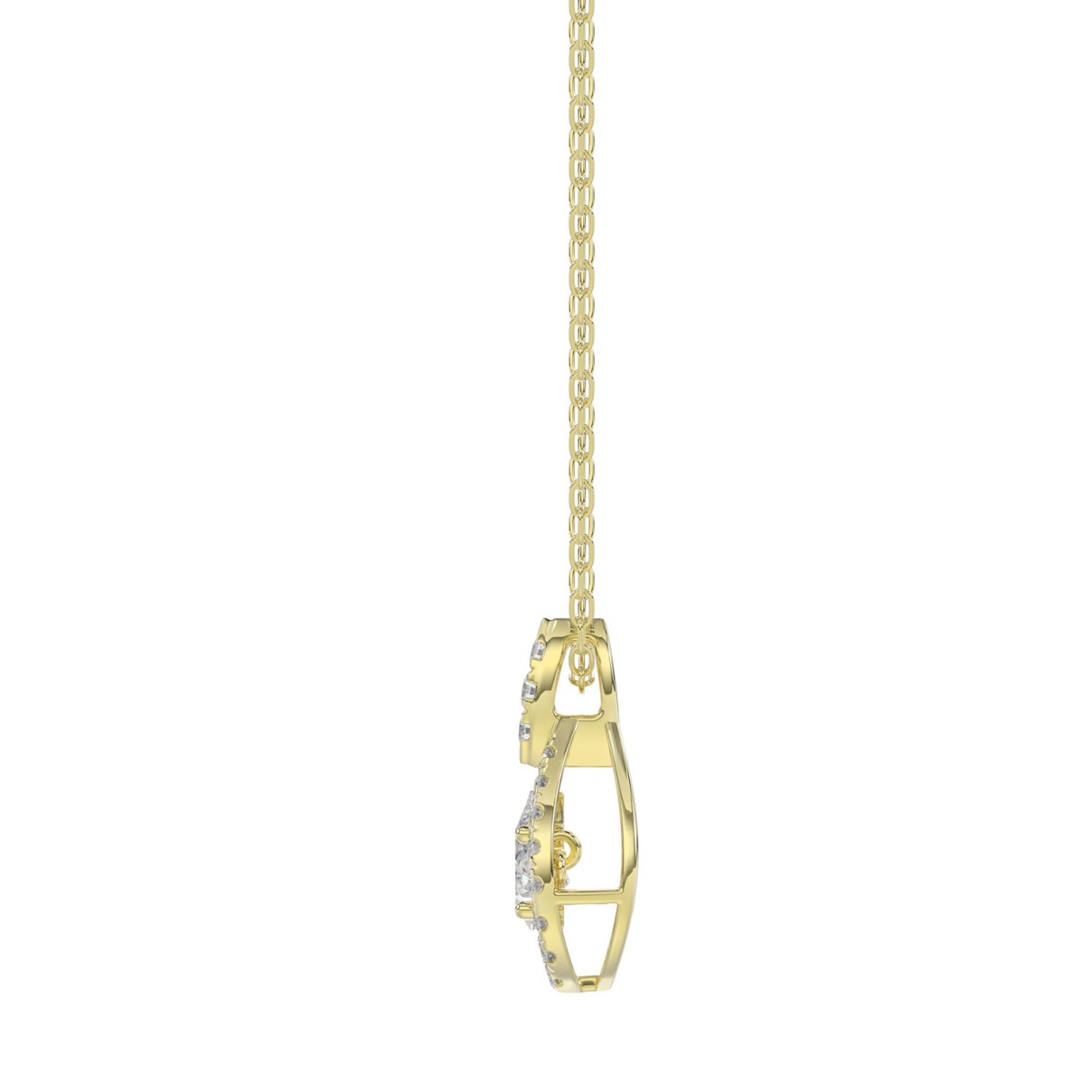 LADIES DANCING DIAMOND PENDANT WITH CHAIN 3/4CT ROUND DIAMOND 14K YELLOW GOLD (CENTER STONE PEAR DIAMOND 1/2CT)