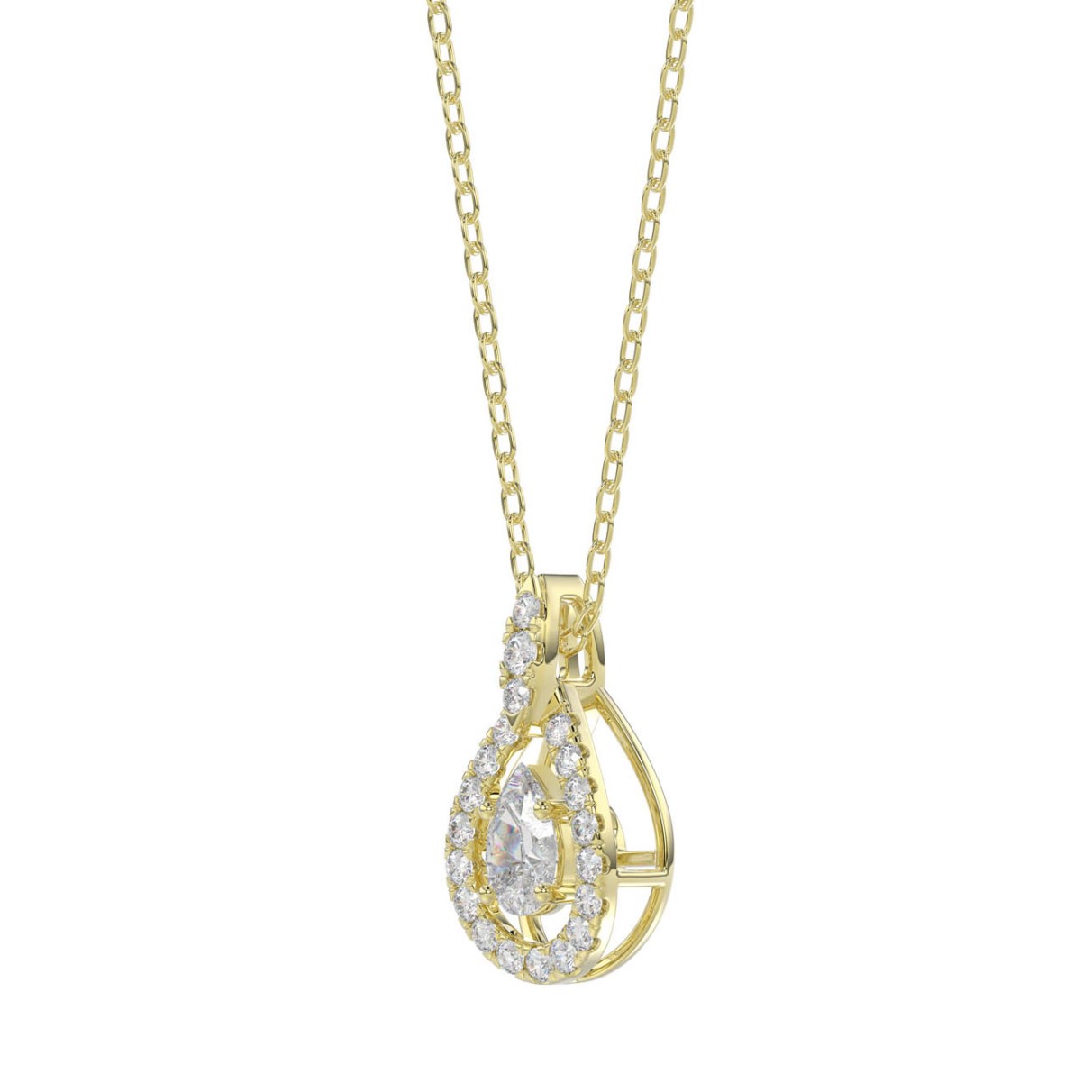 LADIES DANCING DIAMOND PENDANT WITH CHAIN 3/4CT ROUND DIAMOND 14K YELLOW GOLD (CENTER STONE PEAR DIAMOND 1/2CT)