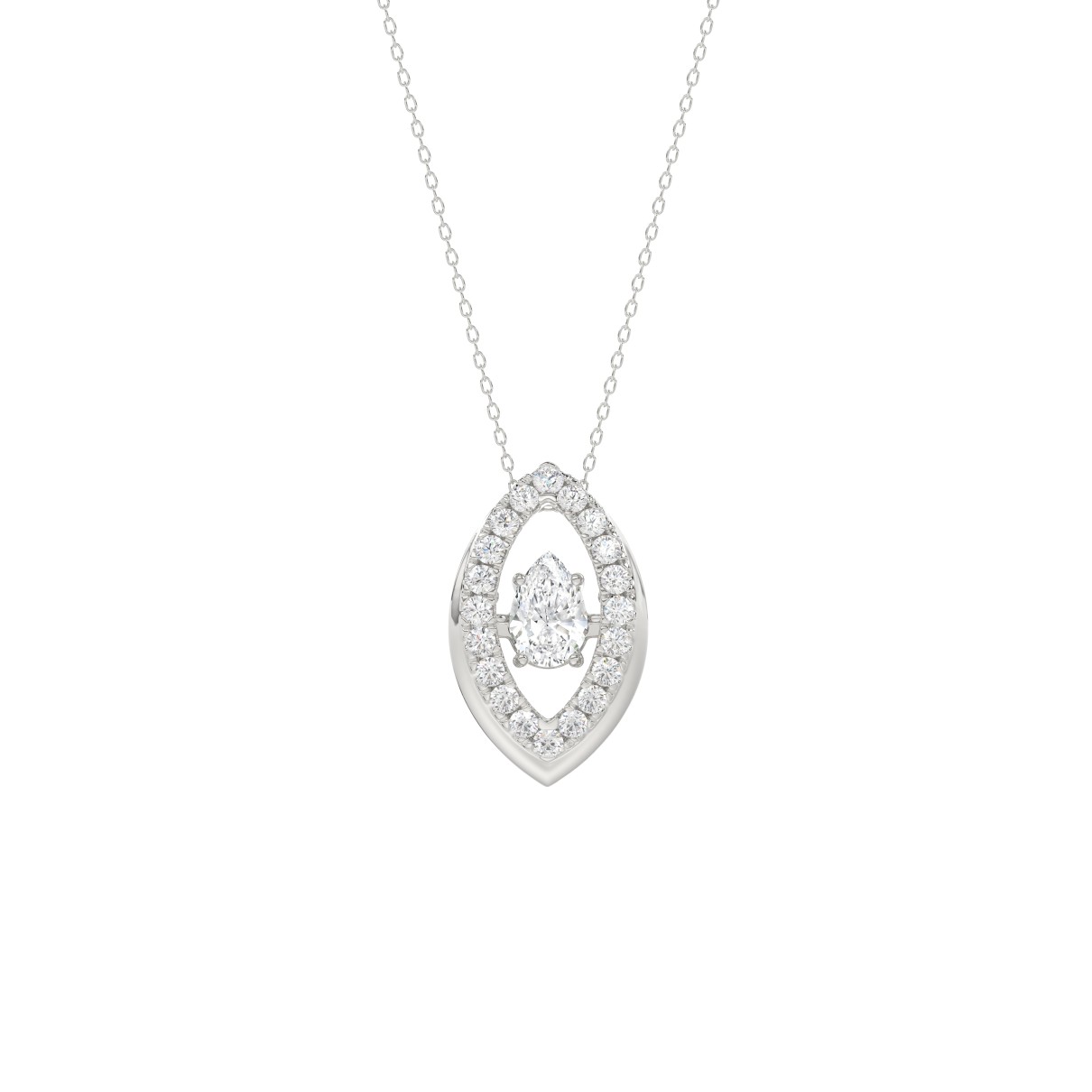 LADIES DANCING DIAMOND PENDANT WITH CHAIN 3/4CT ROUND/PEAR DIAMOND 14K WHITE GOLD (CENTER STONE PEAR DIAMOND 1/2CT)