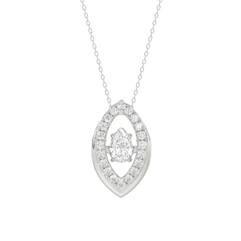 LADIES DANCING DIAMOND PENDANT WITH CHAIN 3/4CT ROUND/PEAR DIAMOND 14K WHITE GOLD (CENTER STONE PEAR DIAMOND 1/2CT)