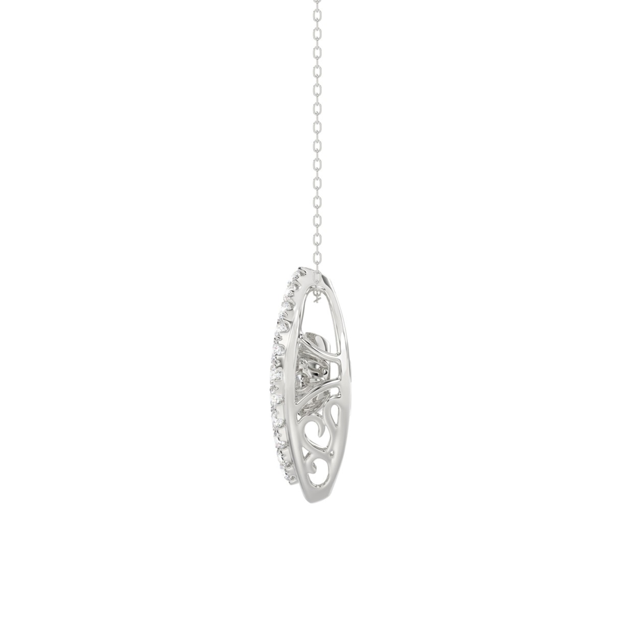 LADIES DANCING DIAMOND PENDANT WITH CHAIN 3/4CT ROUND/PEAR DIAMOND 14K WHITE GOLD (CENTER STONE PEAR DIAMOND 1/2CT)