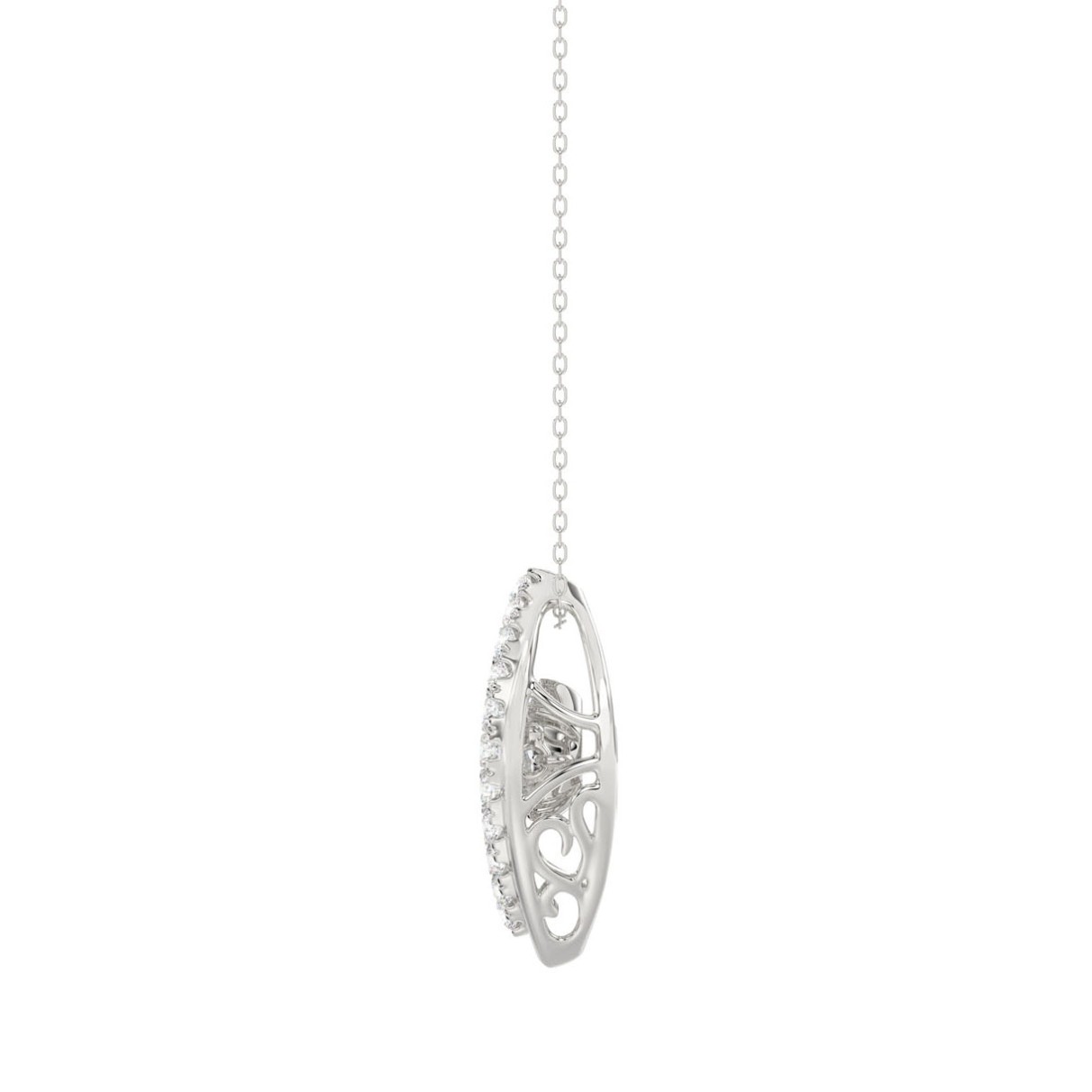 LADIES DANCING DIAMOND PENDANT WITH CHAIN 3/4CT ROUND/PEAR DIAMOND 14K WHITE GOLD (CENTER STONE PEAR DIAMOND 1/2CT)