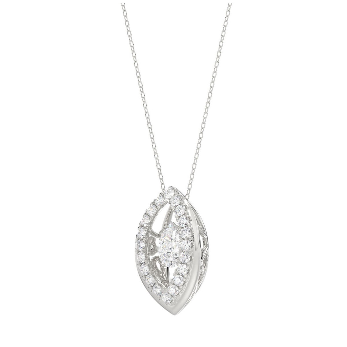 LADIES DANCING DIAMOND PENDANT WITH CHAIN 3/4CT ROUND/PEAR DIAMOND 14K WHITE GOLD (CENTER STONE PEAR DIAMOND 1/2CT)