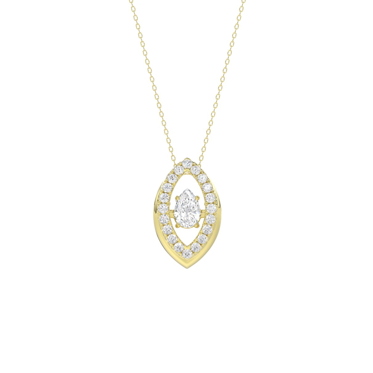 LADIES DANCING DIAMOND PENDANT WITH CHAIN 3/4CT ROUND/PEAR DIAMOND 14K YELLOW GOLD (CENTER STONE PEAR DIAMOND 1/2CT)