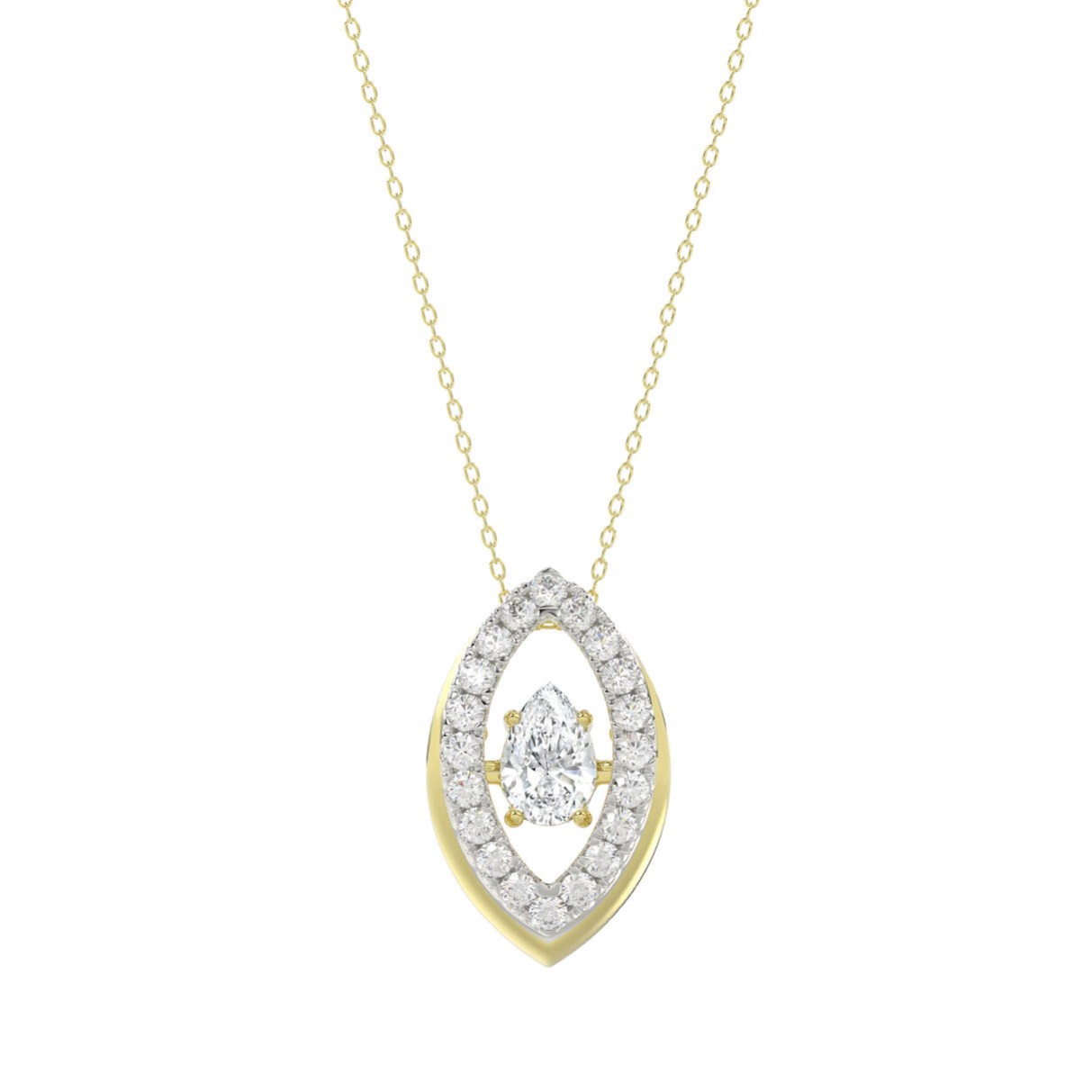 LADIES DANCING DIAMOND PENDANT WITH CHAIN 3/4CT ROUND/PEAR DIAMOND 14K YELLOW GOLD (CENTER STONE PEAR DIAMOND 1/2CT)