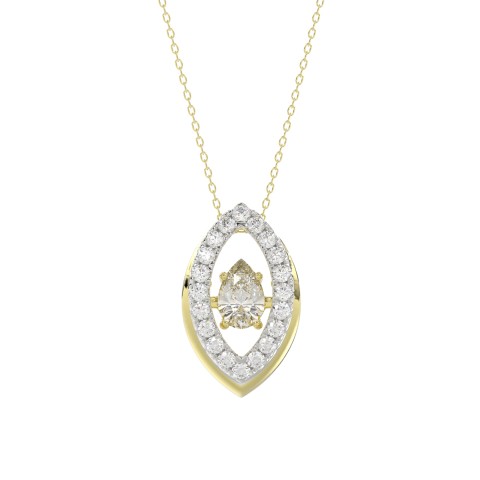 LADIES DANCING DIAMOND PENDANT WITH CHAIN 3/4CT ROUND/PEAR DIAMOND 14K YELLOW GOLD (CENTER STONE PEAR DIAMOND 1/2CT)