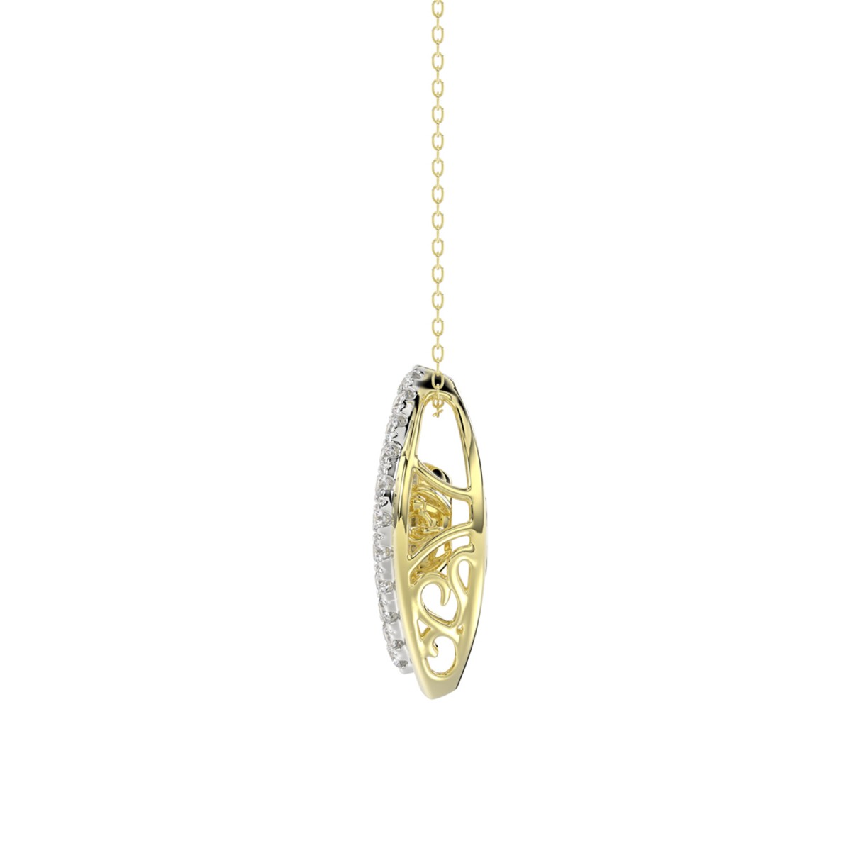 LADIES DANCING DIAMOND PENDANT WITH CHAIN 3/4CT ROUND/PEAR DIAMOND 14K YELLOW GOLD (CENTER STONE PEAR DIAMOND 1/2CT)