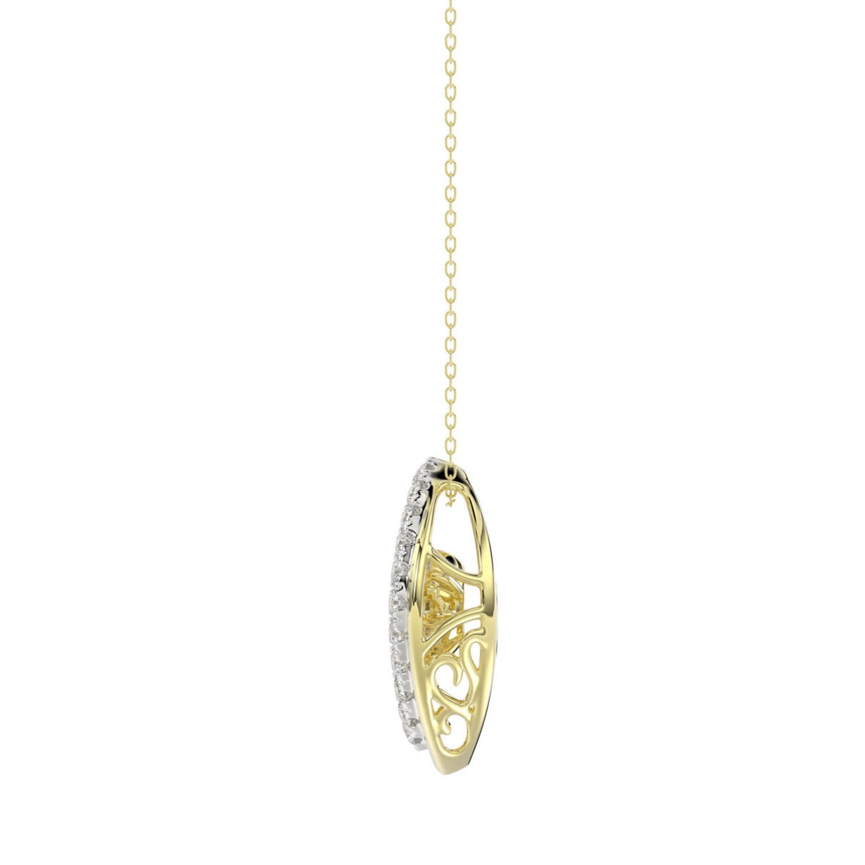 LADIES DANCING DIAMOND PENDANT WITH CHAIN 3/4CT ROUND/PEAR DIAMOND 14K YELLOW GOLD (CENTER STONE PEAR DIAMOND 1/2CT)