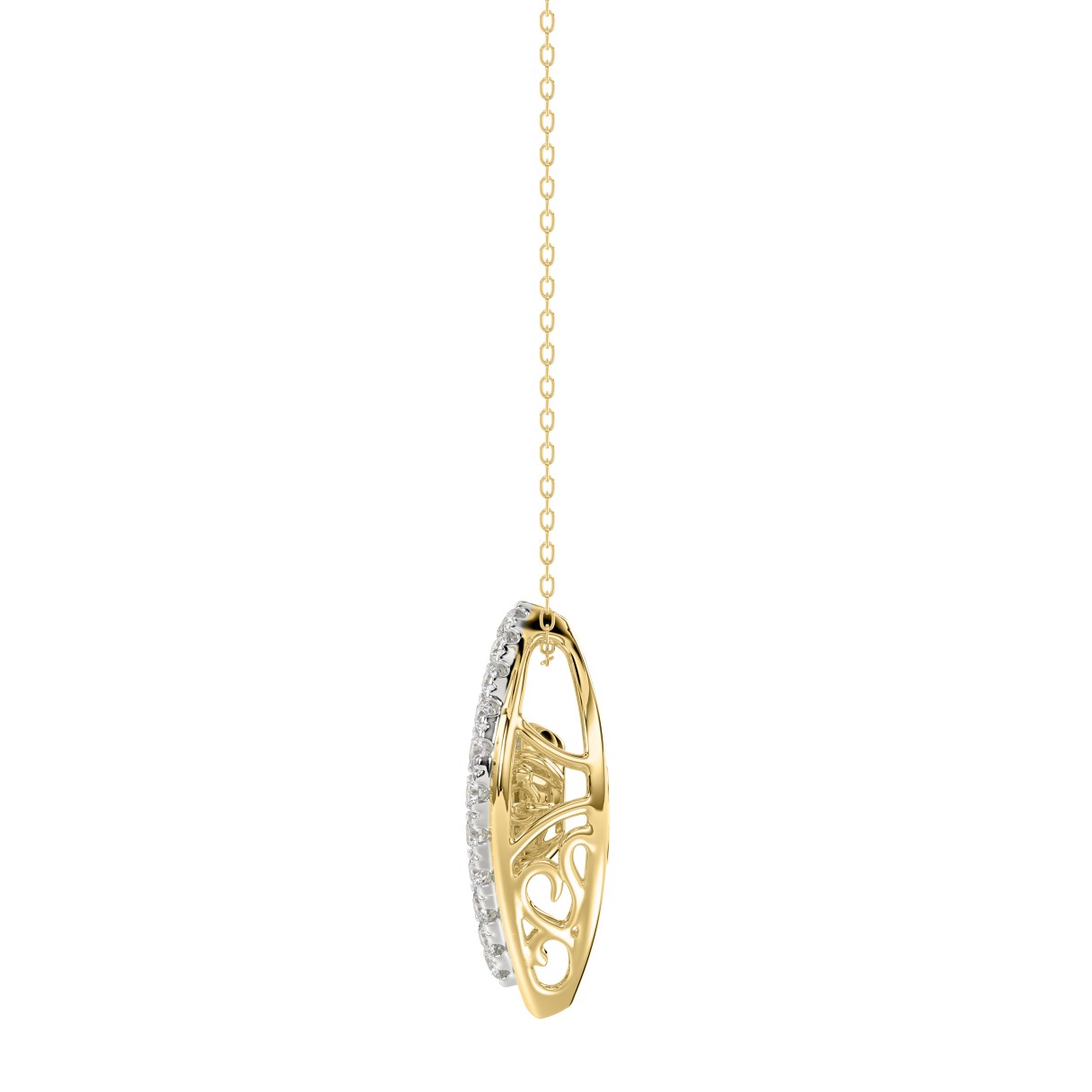 LADIES DANCING DIAMOND PENDANT WITH CHAIN 3/4CT ROUND/PEAR DIAMOND 14K YELLOW GOLD (CENTER STONE PEAR DIAMOND 1/2CT)