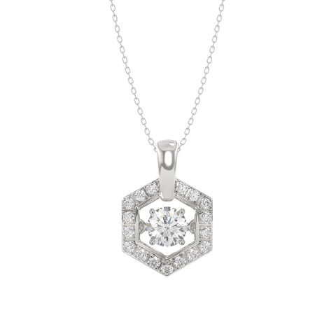 LADIES DANCING DIAMOND PENDANT WITH CHAIN 1/2CT ROUND DIAMOND 14K WHITE GOLD (CENTER STONE ROUND DIAMOND 1/3CT)