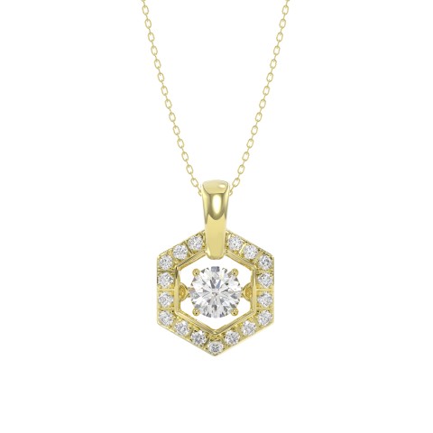 LADIES DANCING DIAMOND PENDANT WITH CHAIN 1/2CT ROUND DIAMOND 14K YELLOW GOLD (CENTER STONE ROUND DIAMOND 1/3CT)