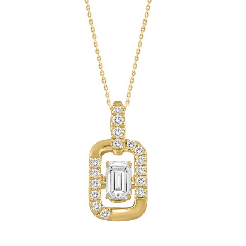 14K YELLOW GOLD 3/4CT ROUND/EMERALD DIAMOND LADIES PENDANT WITH CHAIN (CENTER STONE EMERALD DIAMOND 1/2CT)