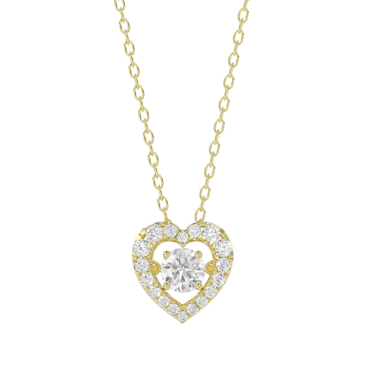 LADIES DANCING DIAMOND PENDANT WITH CHAIN 3/4CT ROUND DIAMOND 14K YELLOW GOLD (CENTER STONE ROUND DIAMOND 1/2CT)