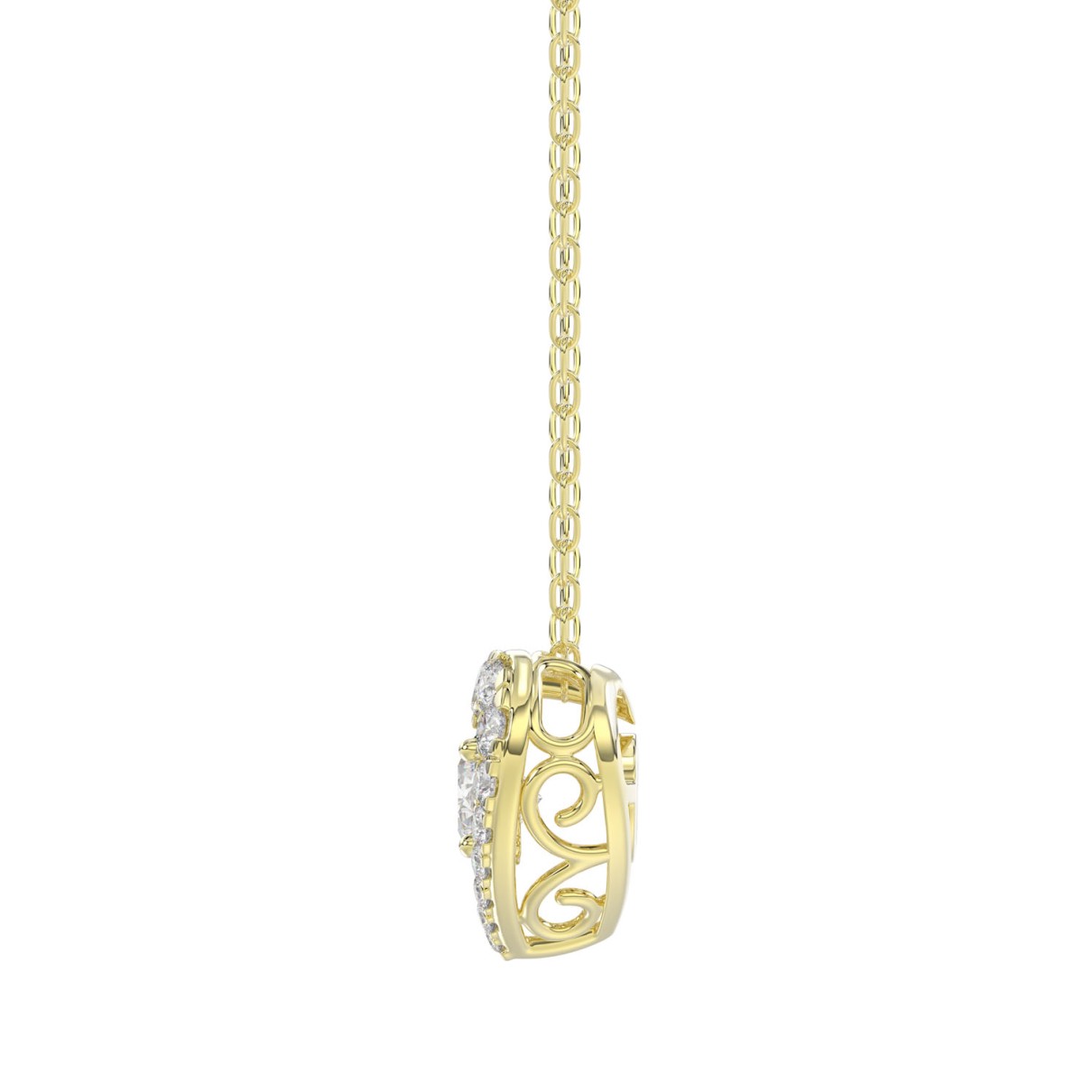 LADIES DANCING DIAMOND PENDANT WITH CHAIN 3/4CT ROUND DIAMOND 14K YELLOW GOLD (CENTER STONE ROUND DIAMOND 1/2CT)