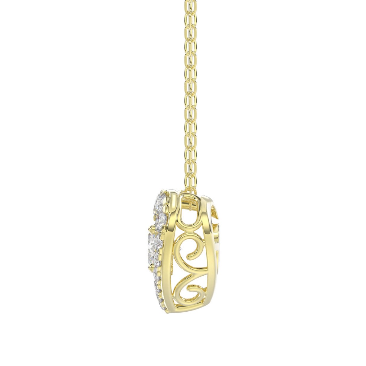 LADIES DANCING DIAMOND PENDANT WITH CHAIN 3/4CT ROUND DIAMOND 14K YELLOW GOLD (CENTER STONE ROUND DIAMOND 1/2CT)