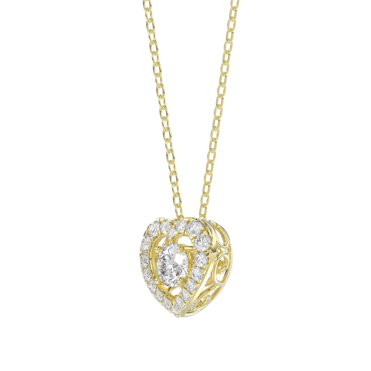 LADIES DANCING DIAMOND PENDANT WITH CHAIN 3/4CT ROUND DIAMOND 14K YELLOW GOLD (CENTER STONE ROUND DIAMOND 1/2CT)