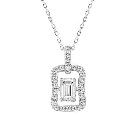LADIES PENDANT 0.75CT ROUND/EMERALD DIAMOND 14K WHITE GOLD (CENTER STONE EMERALD DIAMOND 1/2CT)