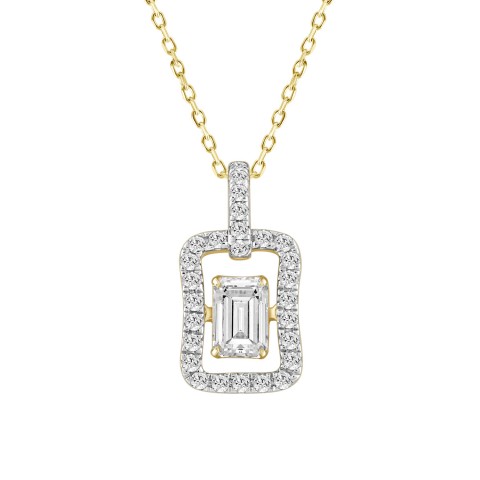 LADIES PENDANT 0.75CT ROUND/EMERALD DIAMOND 14K YELLOW GOLD (CENTER STONE EMERALD DIAMOND 1/2CT)