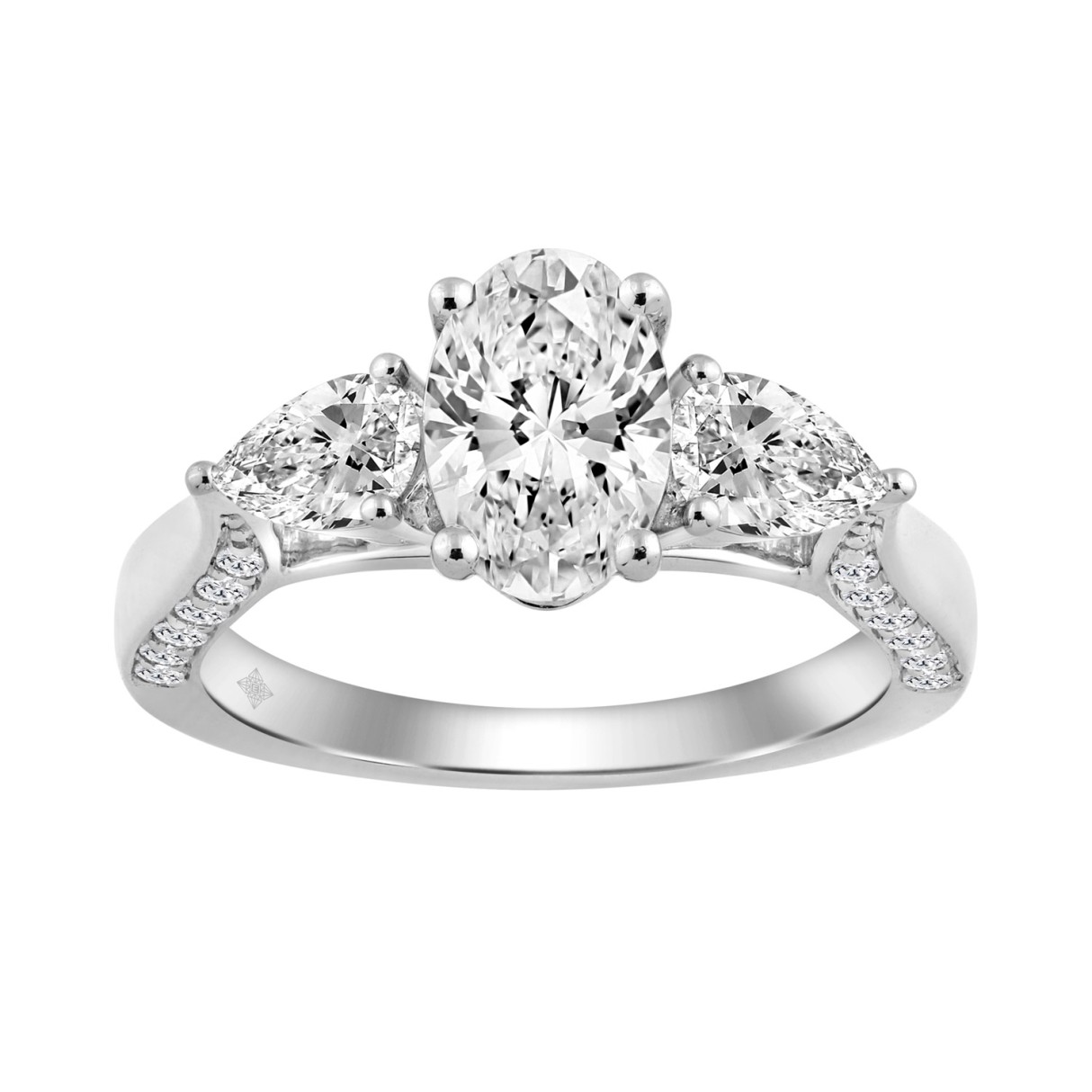 14K WHITE GOLD 2 3/4CT ROUND/OVAL/PEAR DIAMOND LADIES RING (CENTER STONE OVAL DIAMOND 2.00CT)