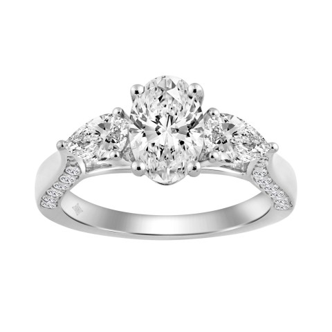 14K WHITE GOLD 2 3/4CT ROUND/OVAL/PEAR DIAMOND LADIES RING (CENTER STONE OVAL DIAMOND 2.00CT)